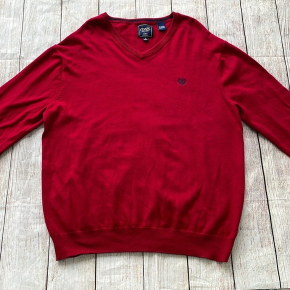 Chaps Mens Cotton & Cashmere Blend V-Neck Sweater Red Size L Soft Preppy - Picture 2 of 13